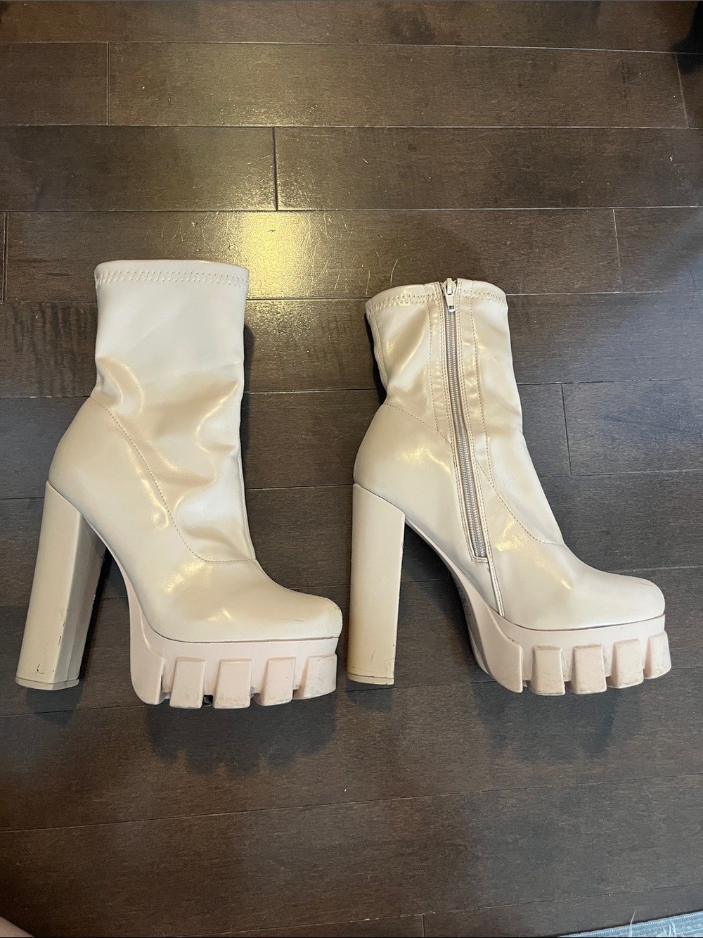 Miss Lola Beige Platform Chunk Heel Ankle Boots